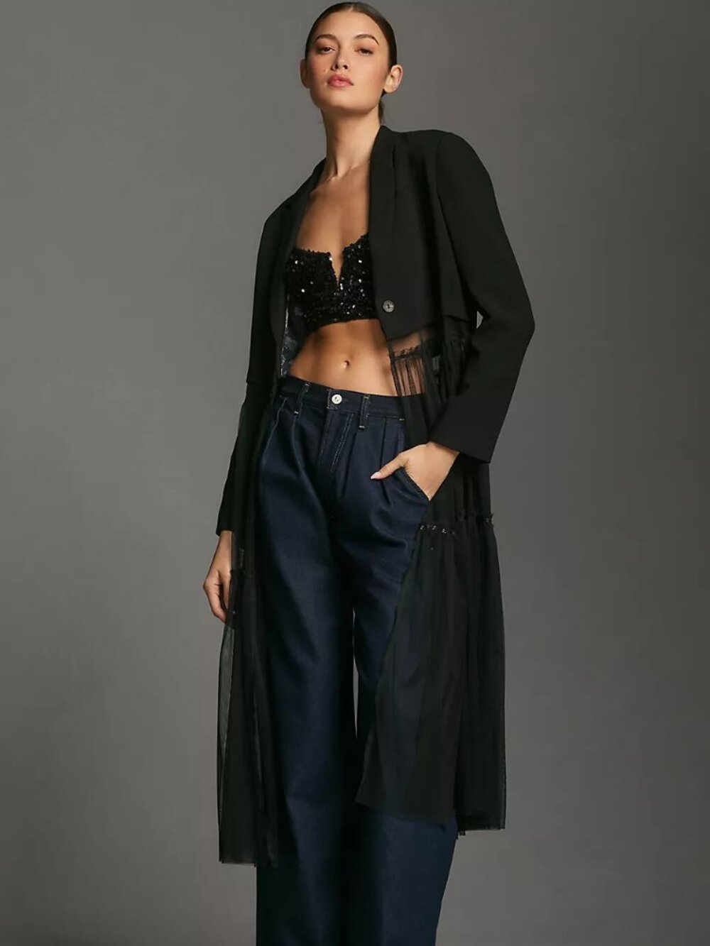 Anthropologie Tulle Duster Blazer
